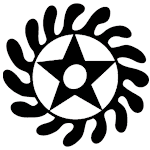 Adinkra symbol meaning transformation. This symbol combines two separate adinkra symbols, the "Morning Star" which can mean a new start to the day, placed inside the wheel, representing rotation or independent movement.