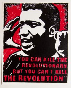 Poster that says "You can kill the revolutionary but can't kill the revolution."